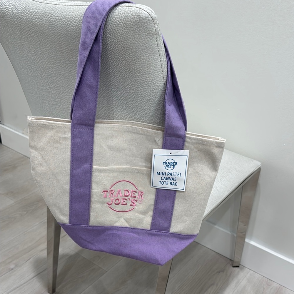 Purple and Cream Canvas Tote Bag
